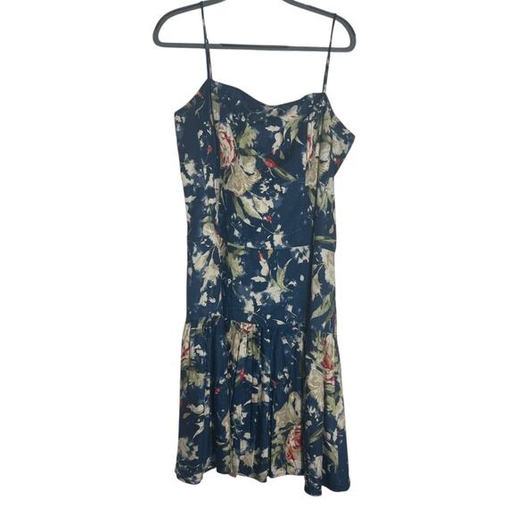 Lauren Ralph Lauren Blue Floral Linen Blend Sleeveless Midi Dress Size 14 - Picture 3 of 13